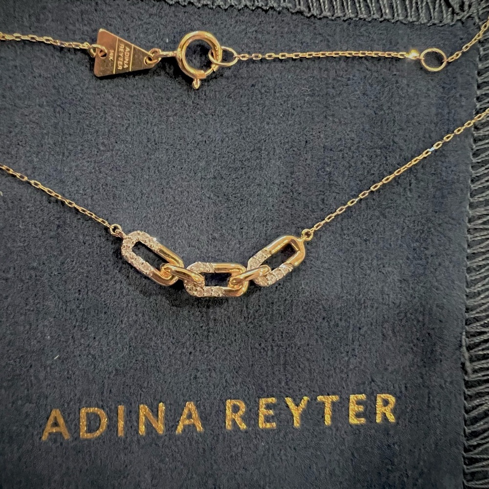 ADINA REYTER 14k Gold Diamond Pavé Interlocking Link Curve Chain Necklace
